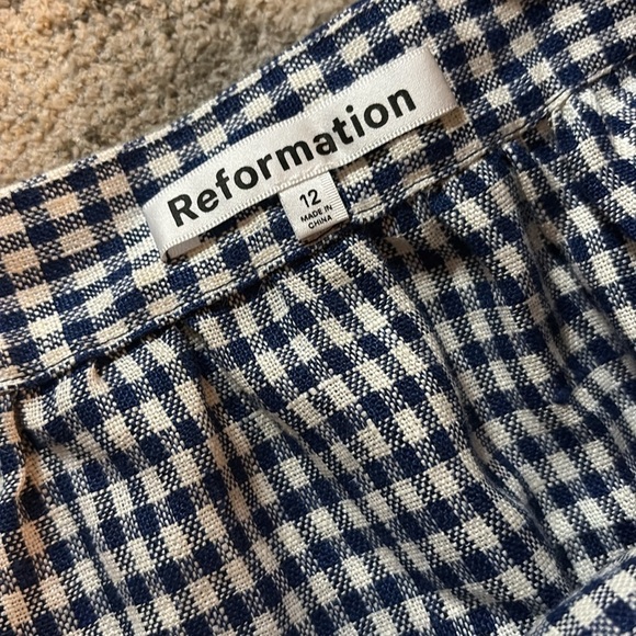 Reformation Blue and White Checkered A-Line Skirt - size 12 - 100% linen - Picture 2 of 7